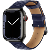 Hoco Apple Watch 1-6, SE (38 / 40 mm) / Watch 7-8 (41 mm), bőr pótszíj, gyémánt minta, Hoco WA18, sötétkék (137667)