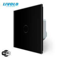  C706WFB LIVOLO 106 alternatív WiFi okos váltó érintőkapcsoló, Fázis-Nulla bekötés, 240V 5A, fekete kristályüveg