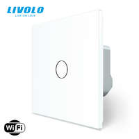  C706WFW LIVOLO 106 alternatív WiFi okos váltó érintőkapcsoló, Fázis-Nulla bekötés, 240V 5A, fehér kristályüveg