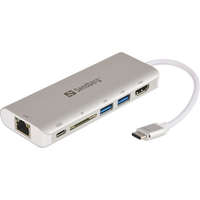 SANDBERG Sandberg Notebook Dokkoló - USB-C Dock HDMI+LAN+SD+USB,61W (USB-C bem. / HDMI+USB3.0+USB-C+RJ45+SD kim.)