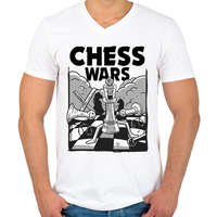 printfashion Sakk - chess wars - Férfi V-nyakú póló - Fehér