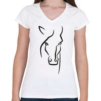 printfashion Horse face - Női V-nyakú póló - Fehér