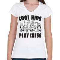 printfashion Cool kids play chess - sakk - Női V-nyakú póló - Fehér