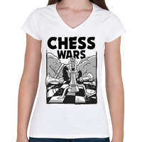 printfashion Sakk - chess wars - Női V-nyakú póló - Fehér
