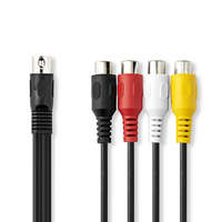 Nedis DIN audio kábel | DIN 5 Tűs Dugasz | 4 db RCA aljzat | Nikkelezett | 0.20 m | Kerek | PVC | Fekete | Label