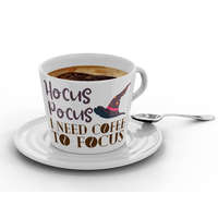  Hocus Pocus I need coffee to focus - Kávéscsésze (Ajándék kistányérral)