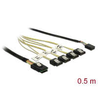 Delock Delock Kábel Mini SAS SFF-8087 > 4 x 7 tűs SATA + oldalsáv, 0,5 m fém