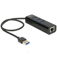 Delock Delock 62653 USB 3.0-s elosztó 3 porttal + 1 Gigabit LAN-port 10/100/1000 Mb/s