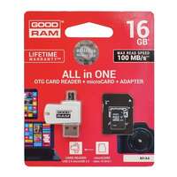 GOODRAM 16 GB MicroSDHC Card All in One (class 10, uhs-1) 1 adapter + 1 USB kártyaolvasó