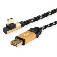 Roline ROLINE Adapter USB-C (90°) - USB 2.0, 0,8m, arany-fekete