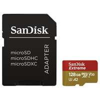 Sandisk SanDisk MicroSD kártya - 128GB microSDXC Extreme (190/90 MB/s, Class 10 UHS-I U3, A2 V30) + adapter