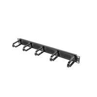 Lanberg Lanberg - 19" 1U gyűrűs panel fésűs kábel átvezetővel, 5 gyűrű, fekete - AK-1203-B