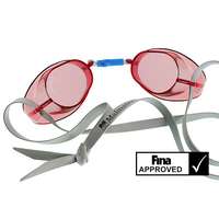  Svéd úszószemüveg sima piros áttetsző nem antifog- red, FINA jóváhagyott versenyszemüveg, Malmsten