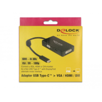 Delock Delock USB-C apa > (VGA + HDMI + DVI) anya Adapter - Fekete