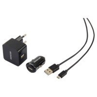 Sencor Sencor SCO 516-000BK USB töltő szett: autós töltő + hálózati töltő + USB - MicroUSB töltőkábel
