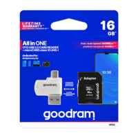 Goodram GoodRam M1A4 USB 2.0 Külső kártyaolvasó + 16GB Memóriakártya microSDHC + Adapter
