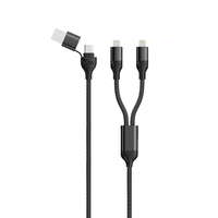 2GO 2GO USB-A/USB-C apa - 2x Lightning apa Adat és töltő kábel - Fekete (1,2m)