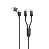2GO 2GO USB-A/USB-C apa - 2x USB-C apa Adat és töltő kábel - Fekete (1,2m)