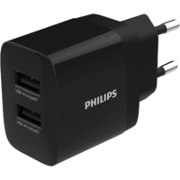 Philips Philips dual 2x USB-A Hálózati töltő - Fekete (17W / 2.4A)