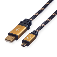 Roline Roline Gold USB-A apa - Mini USB-B apa 2.0 Adat és töltőkábel - Fekete/Arany (3m)