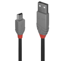 Lindy Lindy Anthra Line USB-A apa - Mini USB Type-B apa 2.0 Adat és töltő kábel - Fekete (20 cm)
