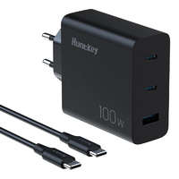 Egyéb HuntKey P100 2x USB-C / USB-A Hálózati töltő - Fekete (100W)