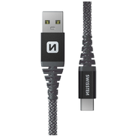 Swissten Swissten 71541010 Kevlar USB Type-A apa - USB Type-C apa Adat és töltő kábel - Fekete (1.5m)