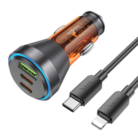 HOCO HOCO NZ12D USB Type-A / 2x USB Type-C Autós töltő + Lightning kábel - Átlátszó/Narancssárga (60W)