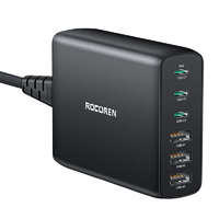 Egyéb Rocoren GaN 3x USB-A / 3x USB-C Hálózati töltő - Fekete (100W)