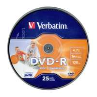 Verbatim Verbatim DVD-R 16x, 4,7 GB hengeren, szélesen nyomtatható, matt, "ID" 25db/csomag