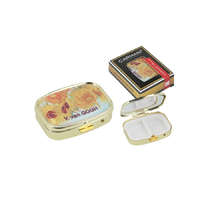 Hanipol H.C.181-8226 Gyógyszeres fémdoboz osztott műanyag belsővel,tükörrel 5,5x4x1,5cm,Van Gogh:Napraforgók