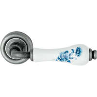  Linea Cali Dalia antik fém körrozettás kilincsgarnitúra kék virágos fehér porcelánnal 600 RB 103 BB