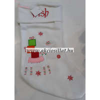  Mikulás zsák textil fehér alapon rénszarvas ajándékokkal 42 cm