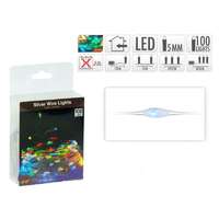  Karácsonyi 100 LEDes fényfüzér ezüstdrót színes beltéri elemes 505cm AX8703040 - Karácsonyi LEDes...