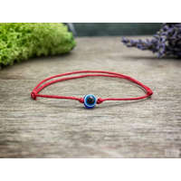 RM Kék amulett - piros pöttöm karkötő