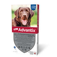 Bayer 4ampullánként : Advantix spot-on kutyákra 4ml , (25-40kg kutyákra ) , 1db pipetta , illusztrációs fotó , macskákra tilos rakni .