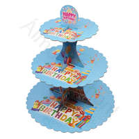  Papír sütemény és muffin állvány – Happy Birthday - Kék