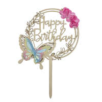 Fa torta dekoráció, torta beszúró – Happy Birthday - Pillangó és virágok