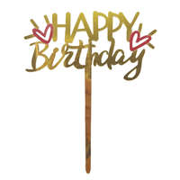 Sziluett tortadekoráció – Happy Birthday felirat – Szívekkel