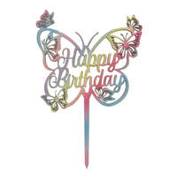  Fa sziluett tortadekoráció, beszúró – Happy Birthday felirattal – Pillangókkal