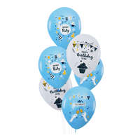 6 darabos latex lufi szett – Happy Birthday – Világoskék és fehér