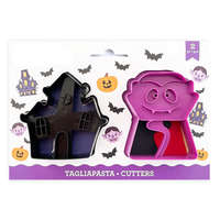2 darabos műanyag süteménykiszúró és nyomda – Halloween minta - Drakula és szellemkastély