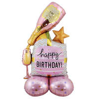 Álló fólia lufi – Nagy – Happy Birthday - Rózsaszín