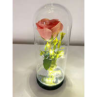 Homyl Gyönyörű világító LED-es kriogén rózsa búrában, rózsaszÍn, 20cm