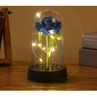  Mini világító LED-es kriogén rózsa búrában, 12cm, kék