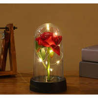 Homyl Mini világító LED-es kriogén rózsa búrában, 12cm, vörös
