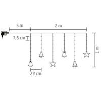 Home KAF 11/WW micro LED-es figurás fényfüggöny, 2 m / 186 db melegfehér LED, harang / fenyő / csillag figurákkal, hálózati adapter, kül- és beltéri kivitel