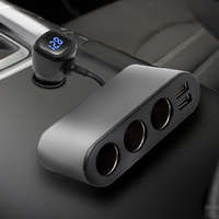 SAL SAU80W autós feszültségelosztó és USB töltő, 3.4A USB töltő, max.80Watt, fém burkolat, Voltmérő, autó-akkumulátor állapotának ellenőrzése, 12/24V járművekhez