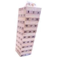  Mini Jenga torony játék, fa kockák, 54 db és 4 dobókocka, 50x17x9 mm