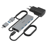 HAMA HAMA FIC 4 portos aktív USB 3.2 gen1 HUB, USB-A és Type-C 5GB/s, hálózati adapter (200138)